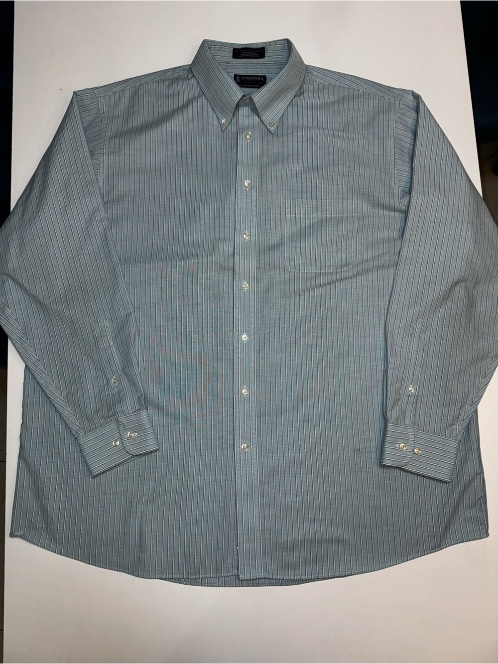 Stafford Blue Striped Oxford Button-Down Dress Shirt Classic Fit 18 36/37